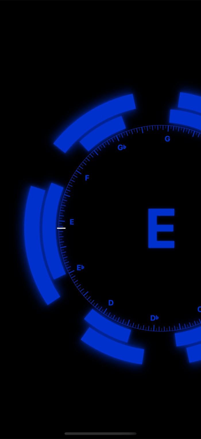 The gauge showing an E a little flat (dark mode)