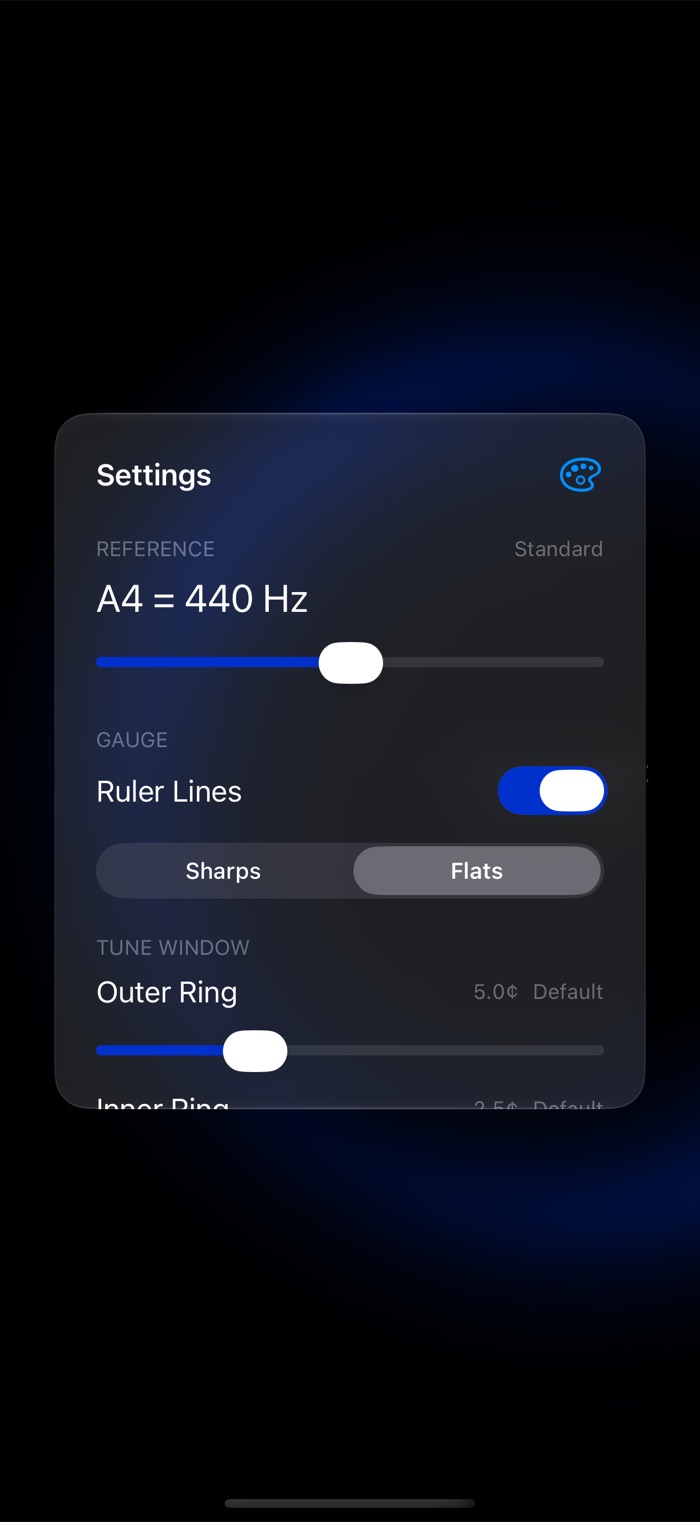 The settings card (dark mode)