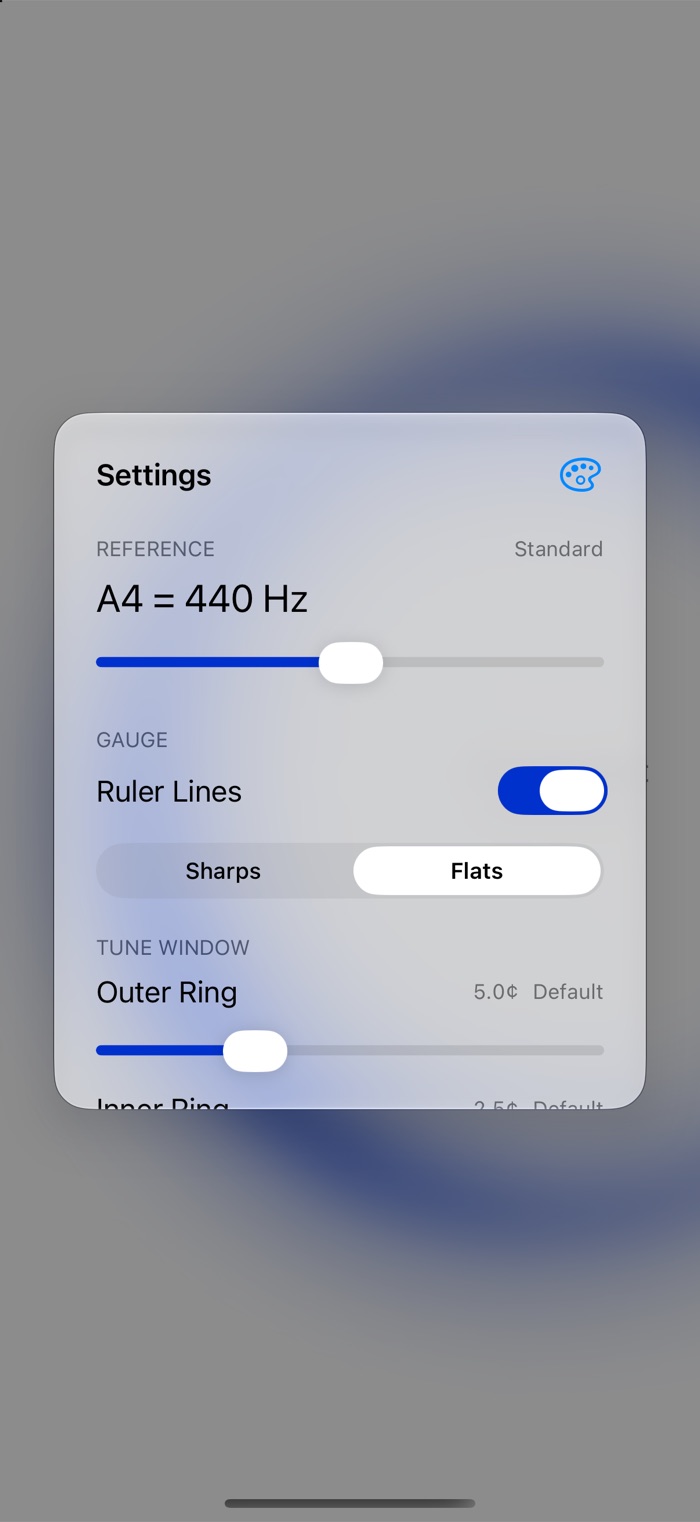 The settings card (light mode)